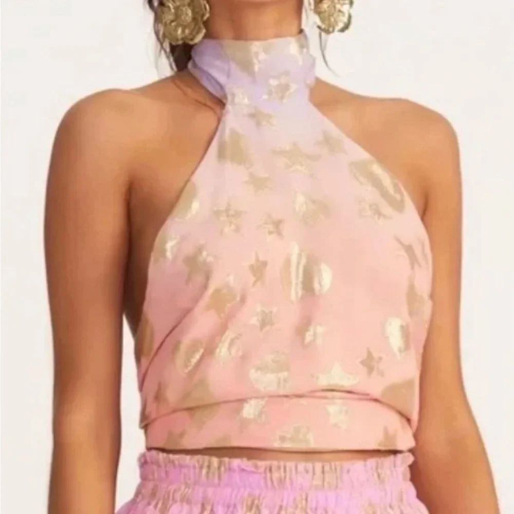 LoveShackFancy Boca Handkerchief Halter Top in color Sunset Orange Ombré sz M - Picture 5 of 16